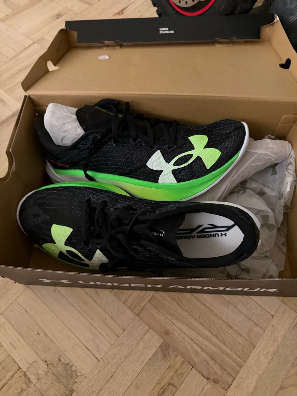 Under Armour Kids Black and Neon Green Athletic Sneakers